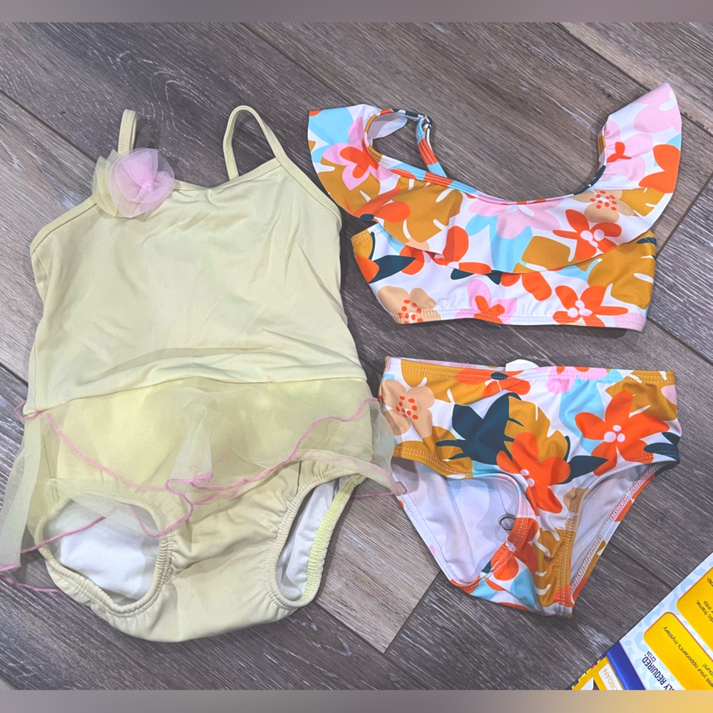 Two Baby Girl 12M Swim Bathing Suits Beach Pool Summer Cute Floral
